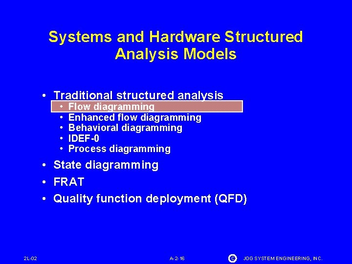 Systems and Hardware Structured Analysis Models • Traditional structured analysis • • • Flow
