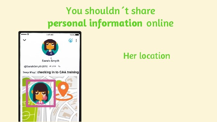 You shouldn´t share personal information online Her location You shouldn´t share personal information online Her location