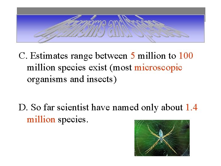 C. Estimates range between 5 million to 100 million species exist (most microscopic organisms