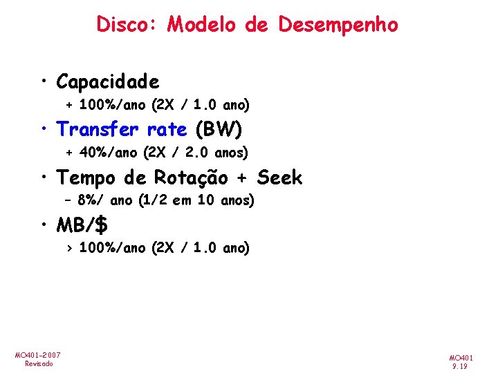 Disco: Modelo de Desempenho • Capacidade + 100%/ano (2 X / 1. 0 ano)