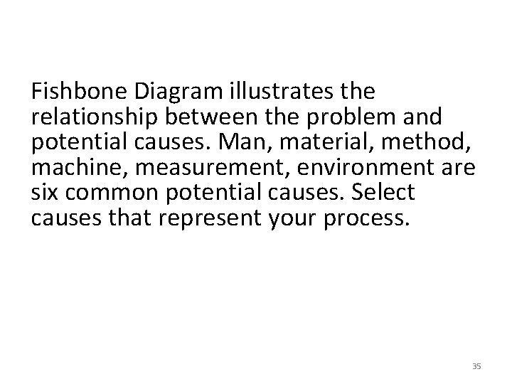 Fishbone Diagram illustrates the relationship between the problem and potential causes. Man, material, method, Fishbone Diagram illustrates the relationship between the problem and potential causes. Man, material, method,