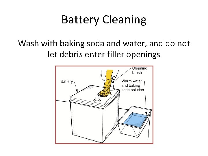 Battery Cleaning Wash with baking soda and water, and do not let debris enter