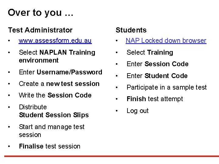 Over to you … Test Administrator Students • www. assessform. edu. au • NAP Over to you … Test Administrator Students • www. assessform. edu. au • NAP