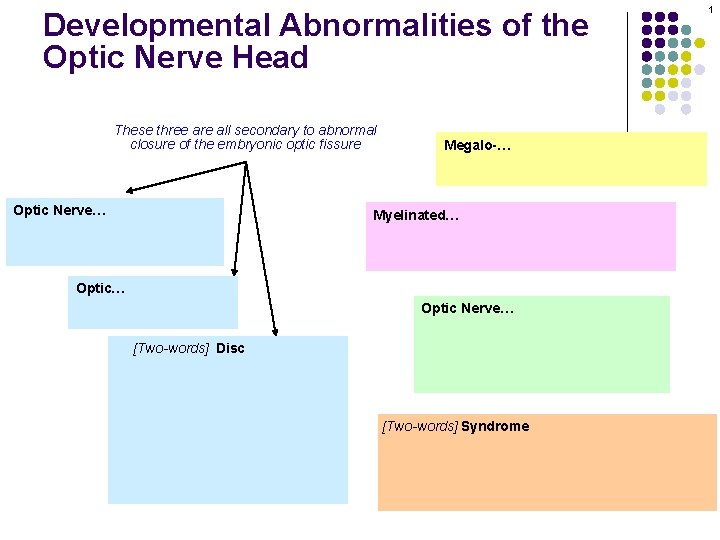 Developmental Abnormalities of the Optic Nerve Head These three are all secondary to abnormal