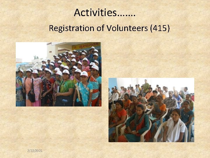 Activities……. Registration of Volunteers (415) 2/22/2021 