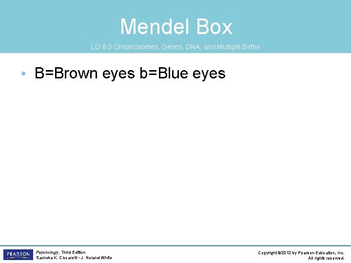 Mendel Box LO 8. 3 Chromosomes, Genes, DNA, and Multiple Births • B=Brown eyes