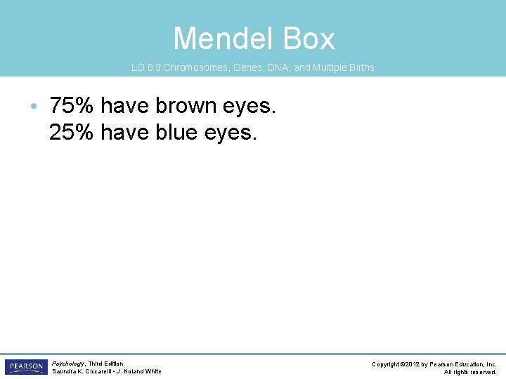 Mendel Box LO 8. 3 Chromosomes, Genes, DNA, and Multiple Births • 75% have