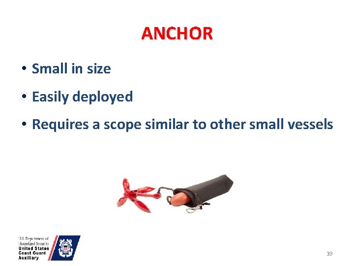 ANCHOR • Small in size • Easily deployed • Requires a scope similar to