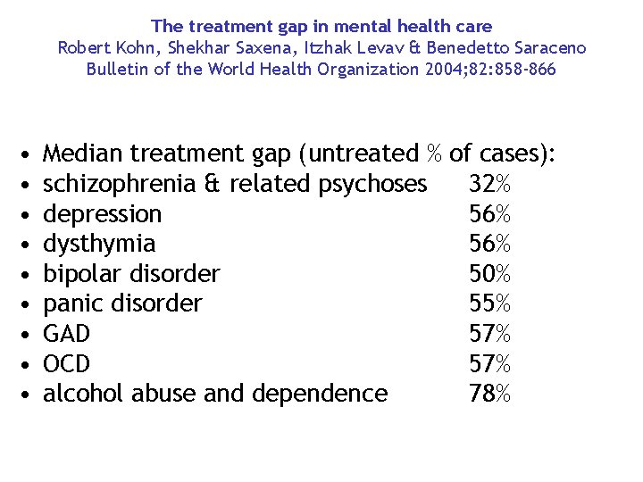 The treatment gap in mental health care Robert Kohn, Shekhar Saxena, Itzhak Levav &