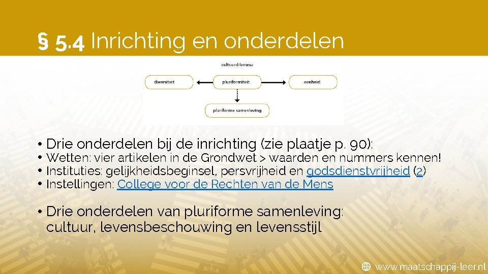 § 5. 4 Inrichting en onderdelen • Drie onderdelen bij de inrichting (zie plaatje