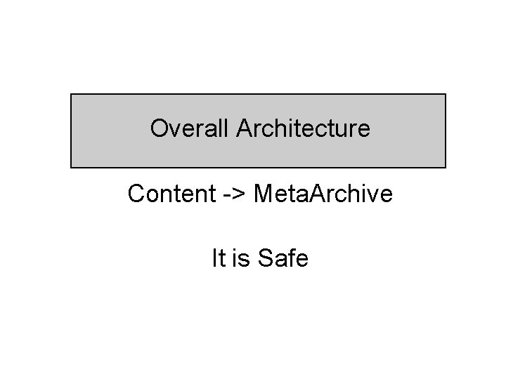 Overall Architecture Content -> Meta. Archive It is Safe 
