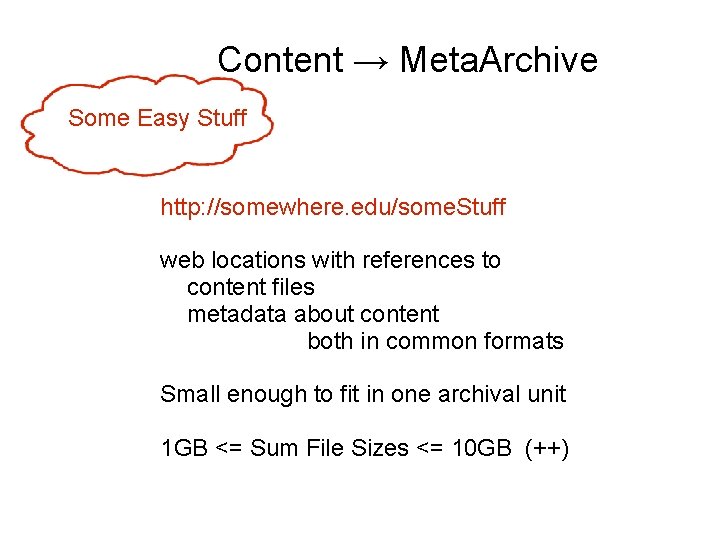 Content → Meta. Archive Some Easy Stuff http: //somewhere. edu/some. Stuff web locations with