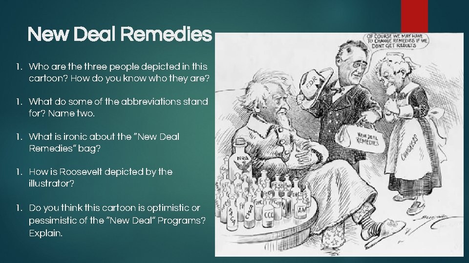 New Deal Remedies 1. Who are three people depicted in this cartoon? How do