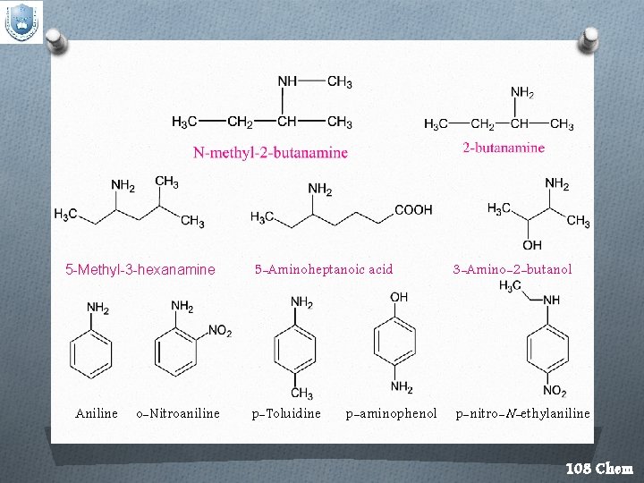 5 -Methyl-3 -hexanamine Aniline o-Nitroaniline 5 -Aminoheptanoic acid 3 -Amino-2 -butanol p-Toluidine p-nitro-N-ethylaniline p-aminophenol