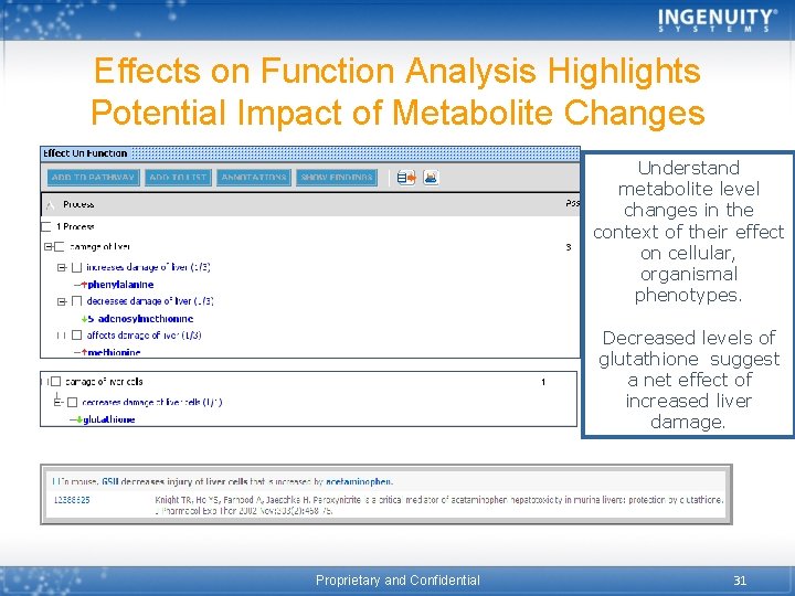 Effects on Function Analysis Highlights Potential Impact of Metabolite Changes Understand metabolite level changes