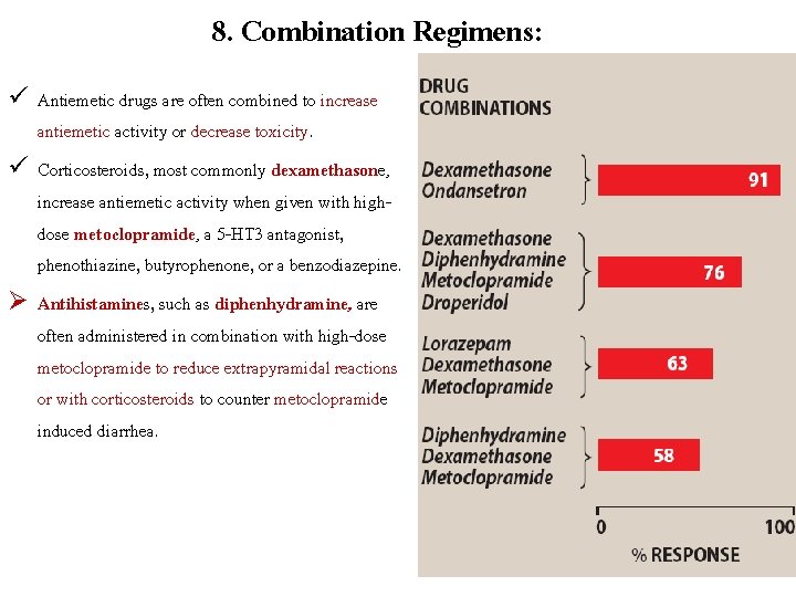 8. Combination Regimens: ü Antiemetic drugs are often combined to increase antiemetic activity or