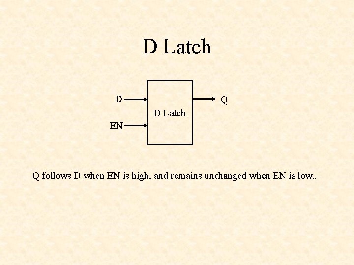 D Latch D Q D Latch EN Q follows D when EN is high,