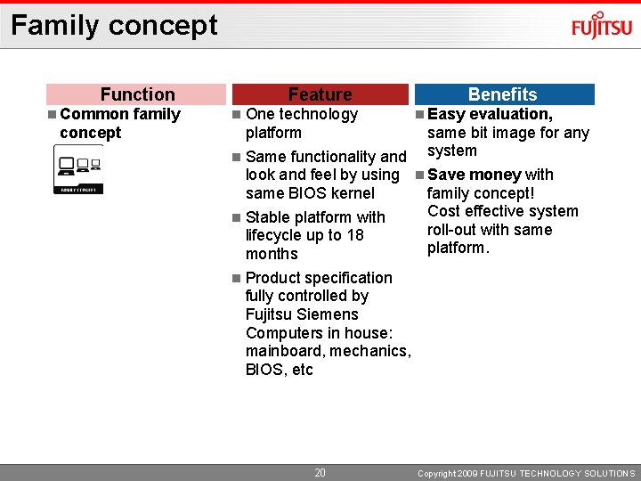 Family concept Function Common concept family Feature evaluation, same bit image for any Same
