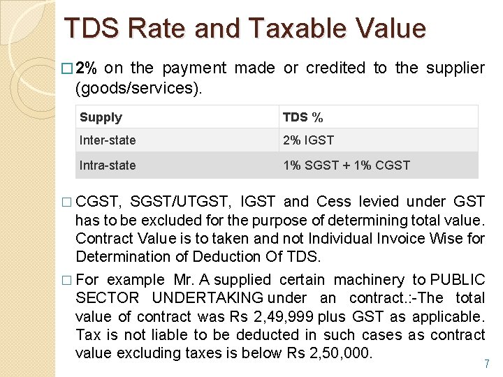 TDS Rate and Taxable Value � 2% on the payment made or credited to