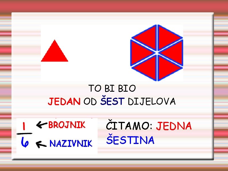 TO BI BIO JEDAN OD ŠEST DIJELOVA ČITAMO: JEDNA ŠESTINA 