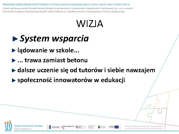 WIZJA System wsparcia lądowanie w szkole. . . trawa zamiast betonu dalsze uczenie się