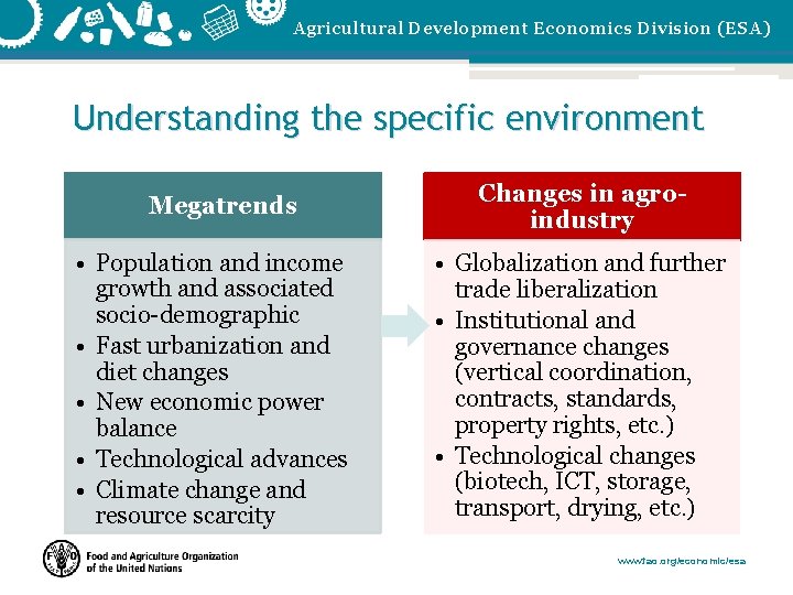Agricultural Development Economics Division (ESA) Understanding the specific environment Megatrends • Population and income