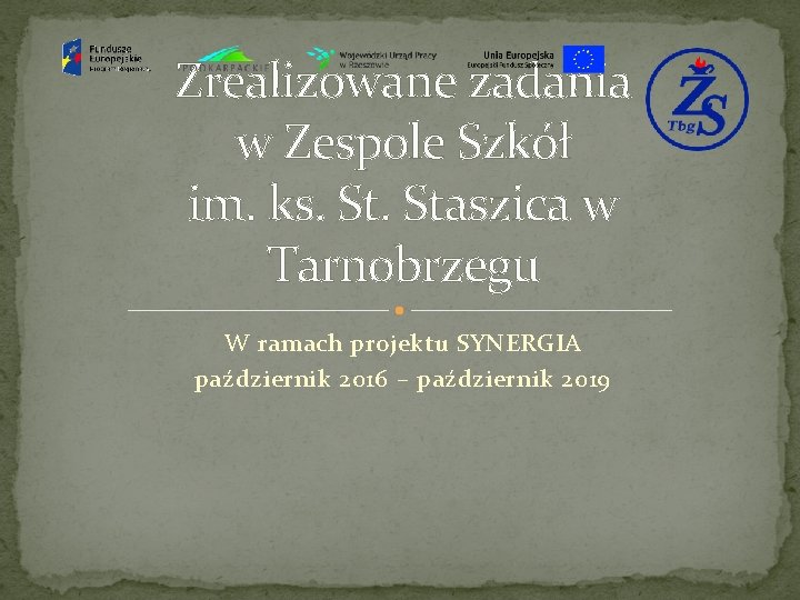 Zrealizowane zadania w Zespole Szkół im. ks. Staszica w Tarnobrzegu W ramach projektu SYNERGIA