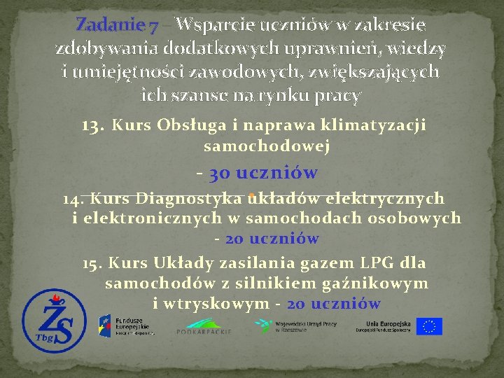 Zadanie 7 – Wsparcie uczniów w zakresie zdobywania dodatkowych uprawnień, wiedzy i umiejętności zawodowych,