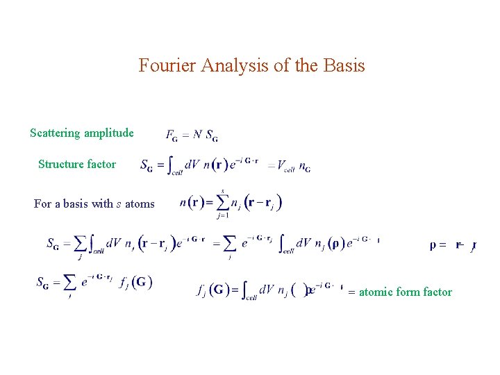Fourier Analysis of the Basis Scattering amplitude Structure factor For a basis with s