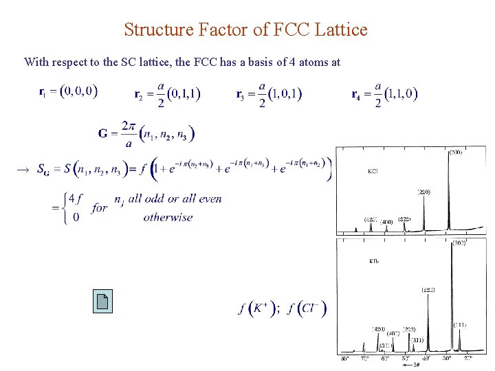 Structure Factor of FCC Lattice With respect to the SC lattice, the FCC has