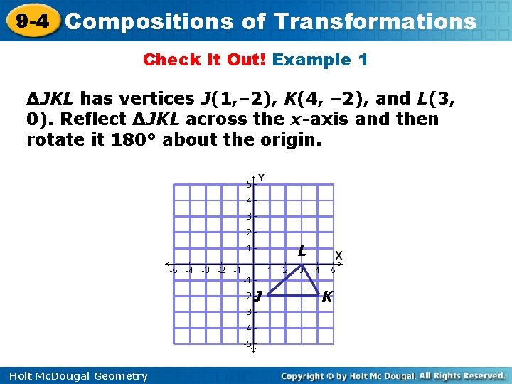 9 -4 Compositions of Transformations Check It Out! Example 1 ∆JKL has vertices J(1,