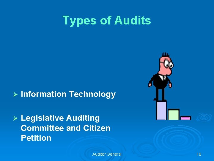 Types of Audits Ø Information Technology Ø Legislative Auditing Committee and Citizen Petition Auditor