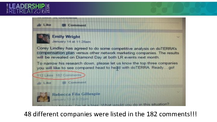 • Section Header 48 different companies were listed in the 182 comments!!! • Section Header 48 different companies were listed in the 182 comments!!!