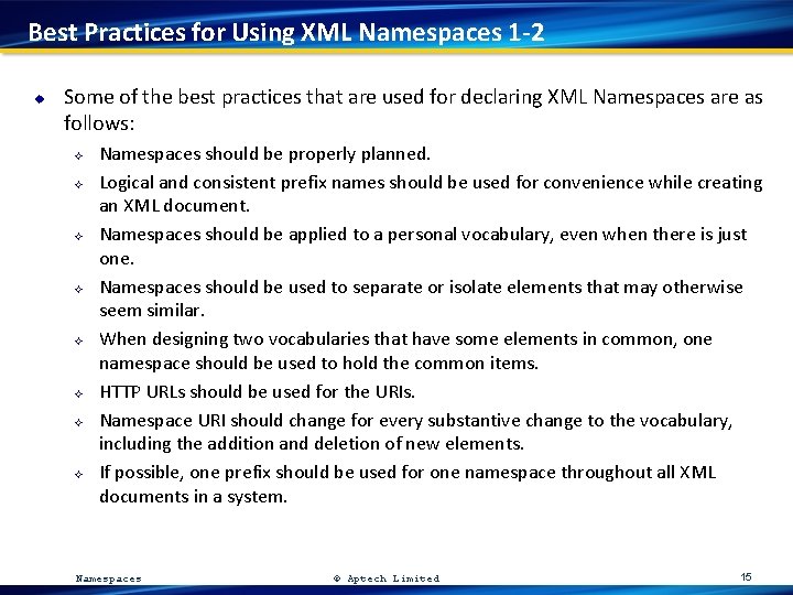 Best Practices for Using XML Namespaces 1 -2 u Some of the best practices