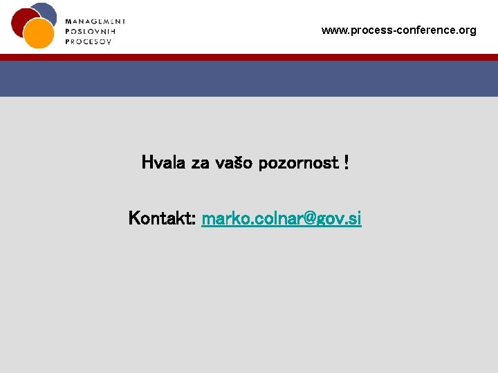 www. process-conference. org Hvala za vašo pozornost ! Kontakt: marko. colnar@gov. si www. process-conference. org Hvala za vašo pozornost ! Kontakt: marko. colnar@gov. si