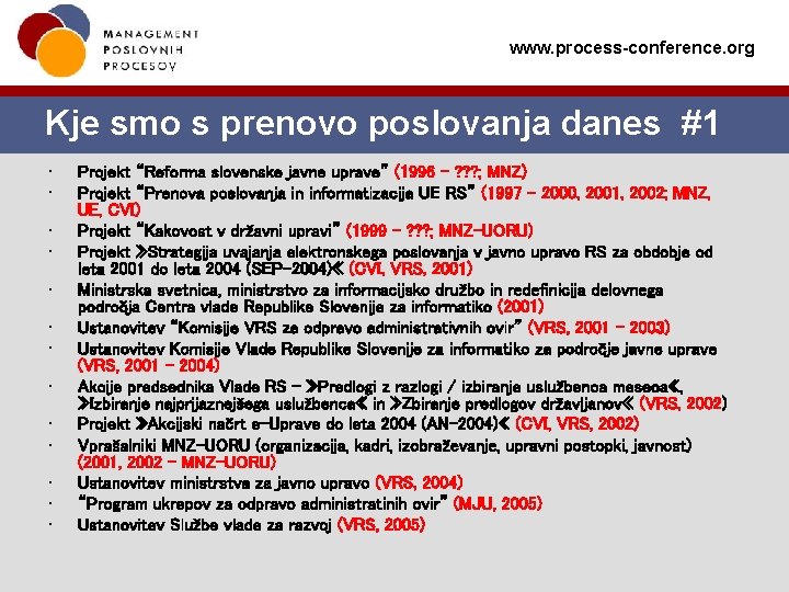 www. process-conference. org Kje smo s prenovo poslovanja danes #1 • • • • www. process-conference. org Kje smo s prenovo poslovanja danes #1 • • • •
