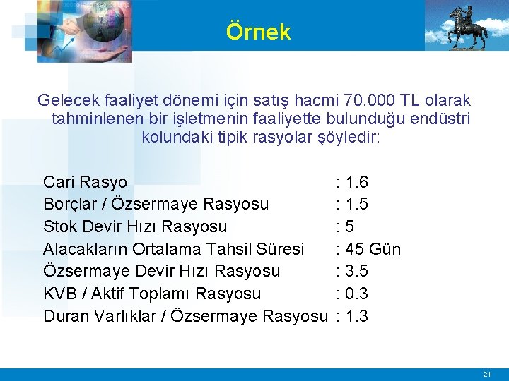 Örnek Gelecek faaliyet dönemi için satış hacmi 70. 000 TL olarak tahminlenen bir işletmenin