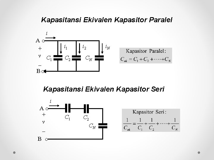 Kapasitansi Ekivalen Kapasitor Paralel i A + v C 1 _ B i 1