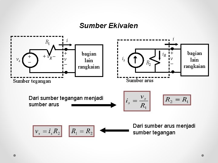 Sumber Ekivalen vs + R 1 i + v. R + v i bagian