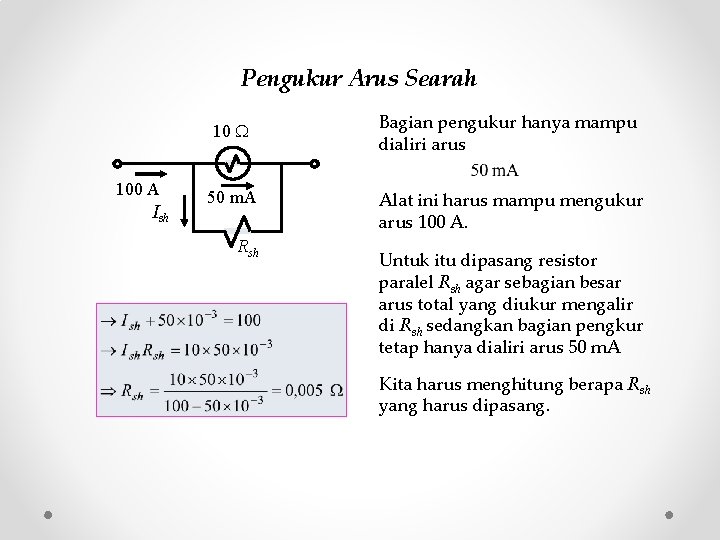 Pengukur Arus Searah 10 100 A Ish 50 m. A Rsh Bagian pengukur hanya