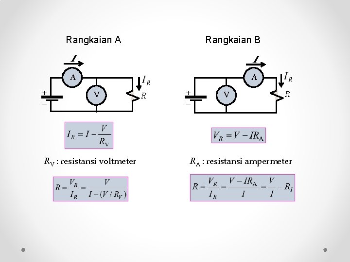 Rangkaian A Rangkaian B A A + V RV : resistansi voltmeter R +