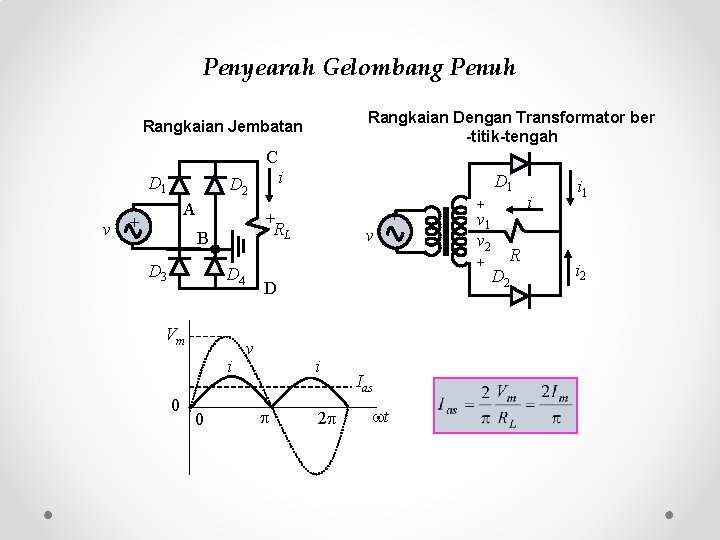 Penyearah Gelombang Penuh Rangkaian Dengan Transformator ber -titik-tengah Rangkaian Jembatan D 1 D 2