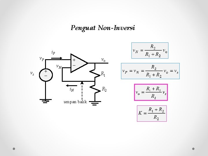 Penguat Non-Inversi i. P vs + v. N + vo R 1 i. N