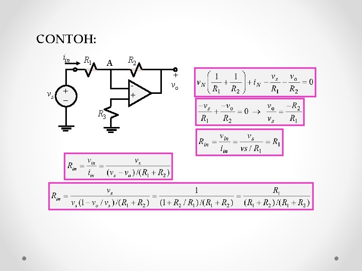 CONTOH: iin vs R 1 A R 2 + + R 3 + vo CONTOH: iin vs R 1 A R 2 + + R 3 + vo