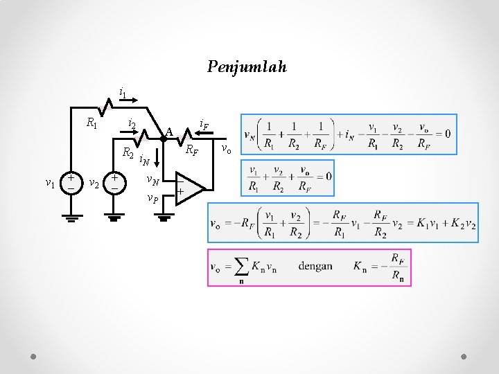 Penjumlah i 1 R 1 i 2 R 2 v 1 + v 2