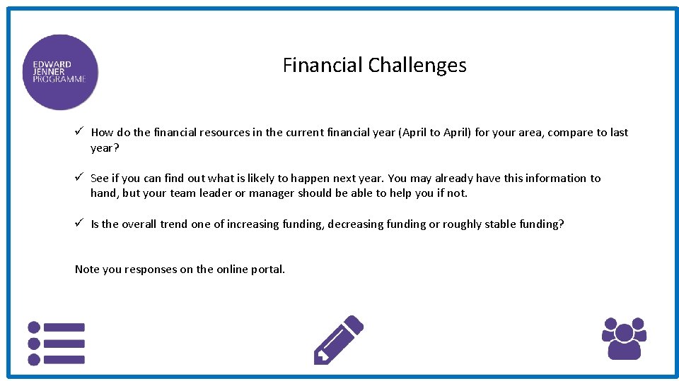 Financial Challenges ü How do the financial resources in the current financial year (April