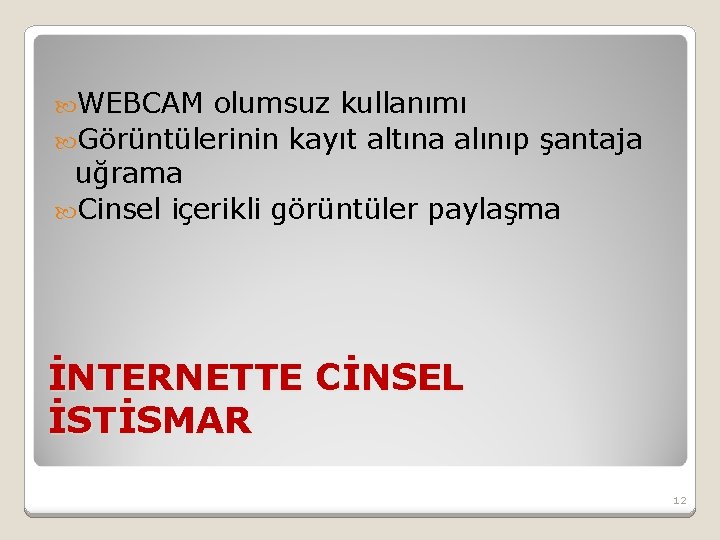  WEBCAM olumsuz kullanımı Görüntülerinin kayıt altına alınıp şantaja uğrama Cinsel içerikli görüntüler paylaşma