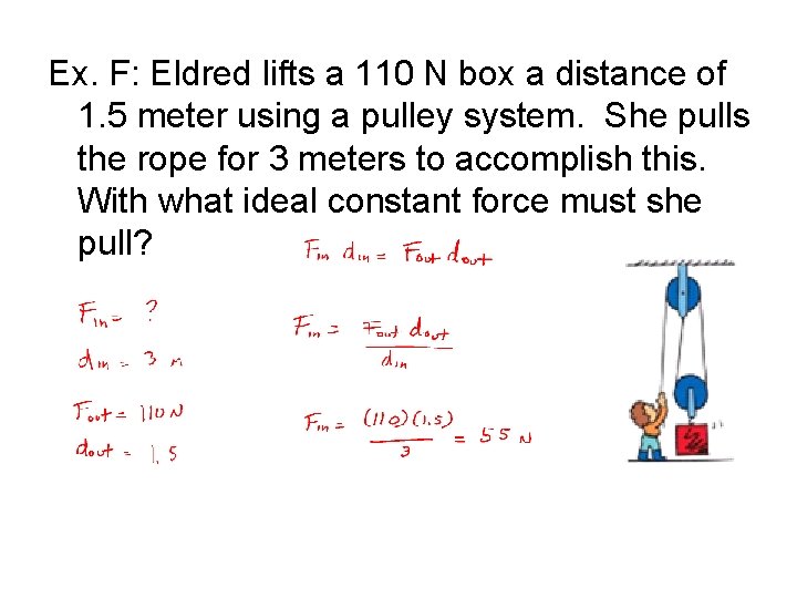 Ex. F: Eldred lifts a 110 N box a distance of 1. 5 meter