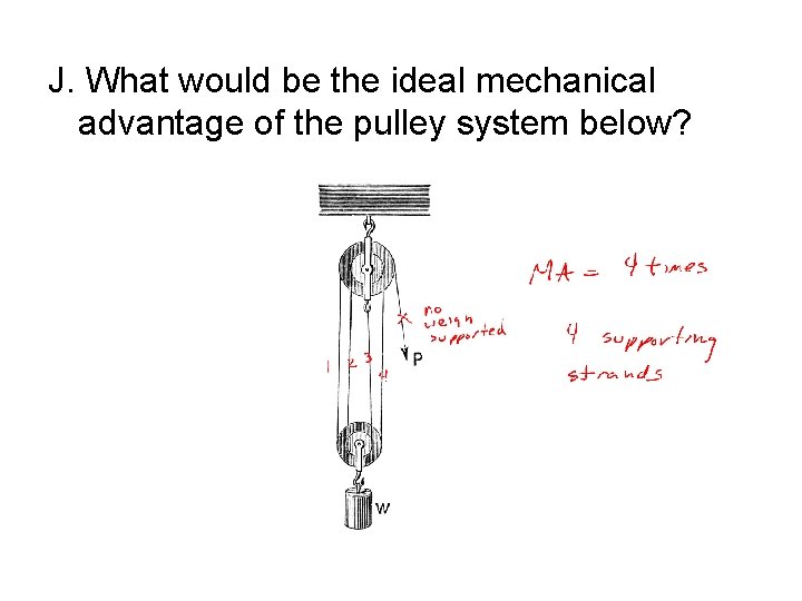 J. What would be the ideal mechanical advantage of the pulley system below? 