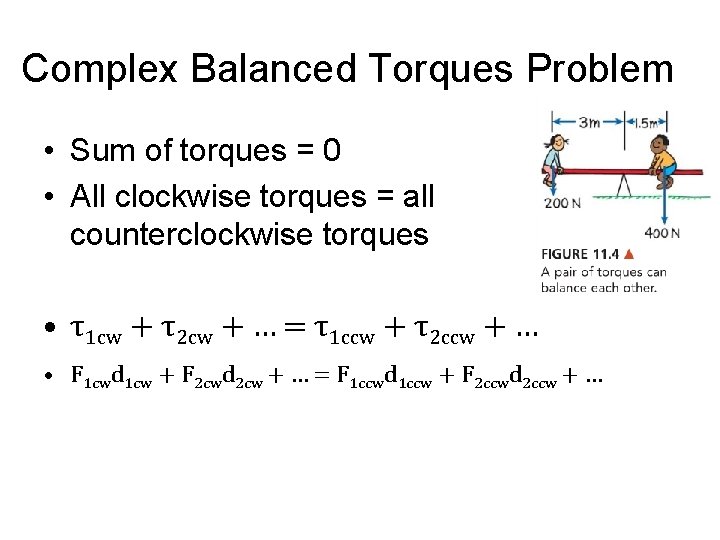 Complex Balanced Torques Problem • Sum of torques = 0 • All clockwise torques